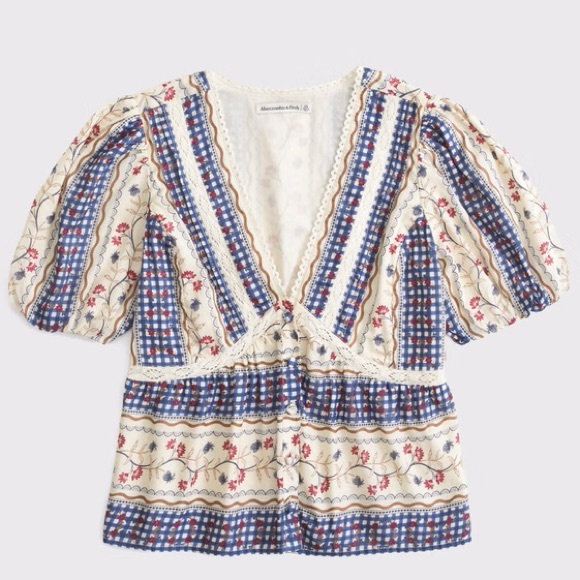 A&F Puff Sleeve Button-Through Top - Picture 6 of 8